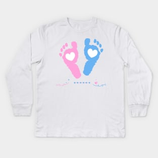 Twin baby girl and boy feet prints arrival Kids Long Sleeve T-Shirt